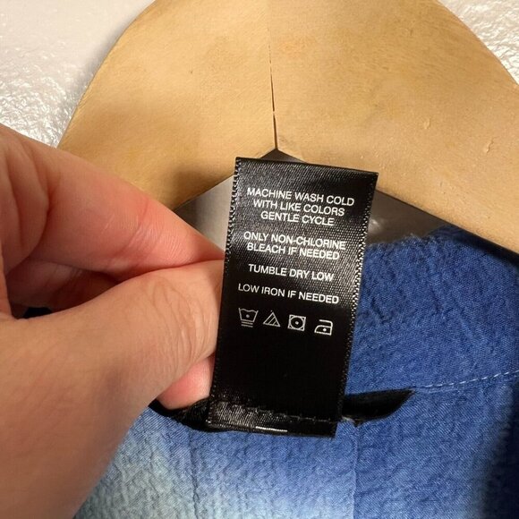 Ali Miles Crinkle Tunic Button Up Top Size Large Blue Tie Dye Artsy Art to Wear - Picture 11 of 11